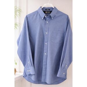 Chaps Mens Blue Classic Fit Dress Shirt 17 34/35 Wrinkle Free Long Sleeve Button